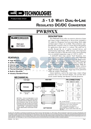 PWR5903 datasheet - .5-1.0 WATT DUAL-IN-LINE REGULATED DC/DC CONVERTER