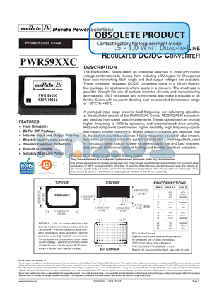 PWR5904C datasheet - .5 - 1.0 WATT DUAL-IN-LINE REGULATED DC/DC CONVERTER R C