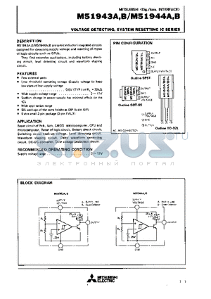 M51943A datasheet - VOLTAGE DETECTING,SYSTEM RESETTING IC SERIES