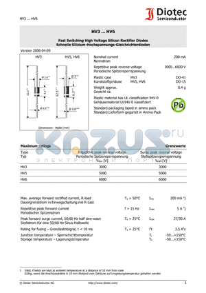 HV6 datasheet - Fast Switching High Voltage Silicon Rectifier Diodes