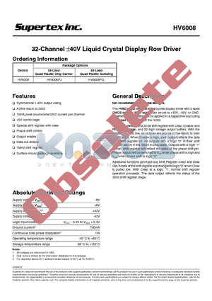 HV6008 datasheet - 32-Channel a40V Liquid Crystal Display Row Driver