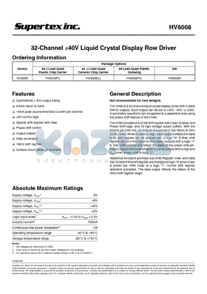 HV6008DJ datasheet - 32-Channel a40V Liquid Crystal Display Row Driver