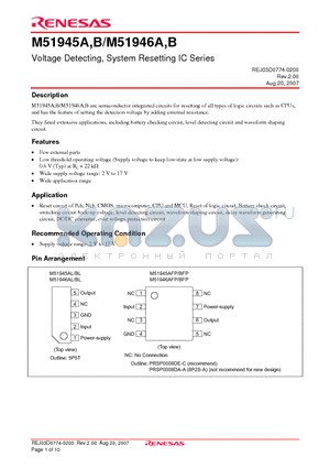 M51946B datasheet - Voltage Detecting, System Resetting IC Series