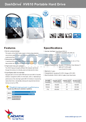 HV610 datasheet - DashDrive HV610 Portable Hard Drive