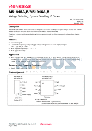 M51945B datasheet - Voltage Detecting, System Resetting IC Series
