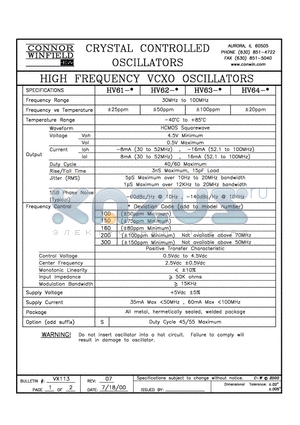 HV61-300 datasheet - HIGH FREQUENCY VCXO OSCILLATORS