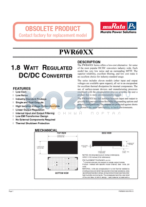 PWR6005 datasheet - 1.8 WATT REGULATED DC/DC CONVERTER