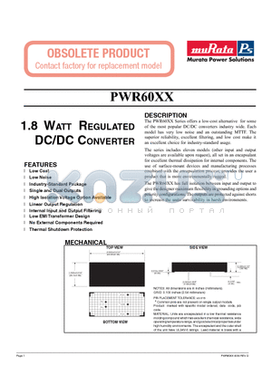 PWR6006 datasheet - 1.8 WATT REGULATED DC/DC CONVERTER