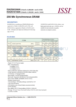 IS42S16160A-6TL datasheet - 256 Mb Synchronous DRAM