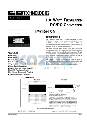 PWR6012 datasheet - 1.8 WATT UNREGULATED DC/DC CONVERTER