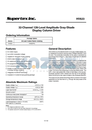 HV623PG datasheet - 32-Channel 128-Level Amplitude Gray-Shade Display Column Driver