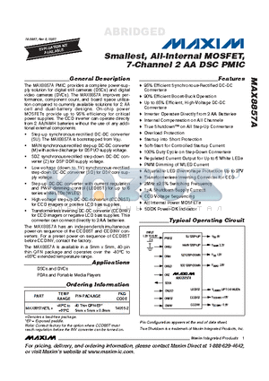 MAX8857A datasheet - Smallest, All-Internal MOSFET, 7-Channel 2 AA DSC PMIC