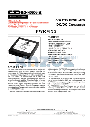 PWR7000 datasheet - 5 WATT UNREGULATED DC/DC CONVERTER
