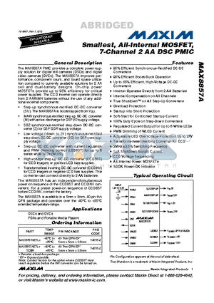 MAX8857A datasheet - Smallest, All-Internal MOSFET,7-Channel 2 AA DSC PMIC