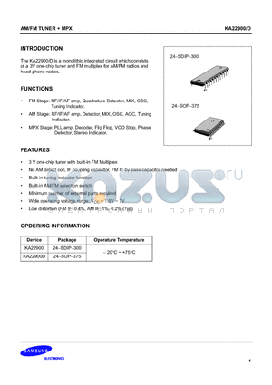 KA22900 datasheet - AM/FM TUNER  MPX