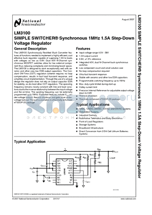 LM3100 datasheet - SIMPLE SWITCHER^ Synchronous 1MHz 1.5A Step-Down Voltage Regulator