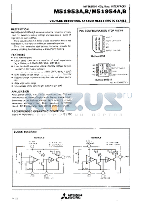 M51953A datasheet - VOLTAGE DETECTING, SYSTEM RESETTING IC SERIES