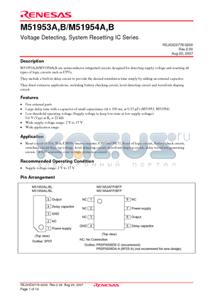 M51953B datasheet - Voltage Detecting, System Resetting IC Series