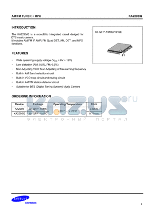 KA2295 datasheet - AM/FM TUNER  MPX