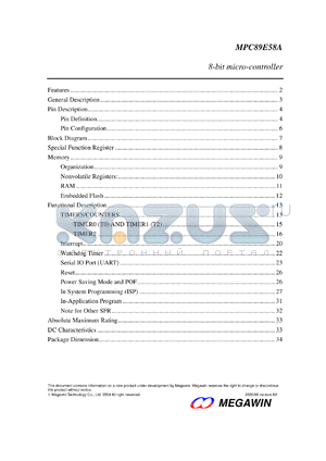 MPC89E58AE datasheet - 8-bit micro-controller