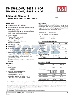 IS42S16160G datasheet - 32Meg x 8, 16Meg x16 256Mb SYNCHRONOUS DRAM