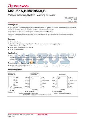 M51955A datasheet - Voltage Detecting, System Resetting IC Series