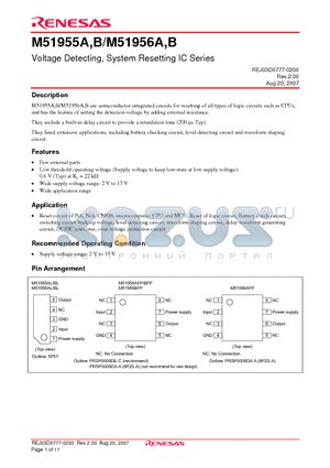 M51956A datasheet - Voltage Detecting, System Resetting IC Series