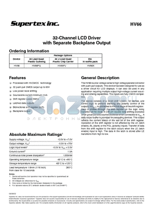 HV66PJ datasheet - 32-Channel LCD Driver with Separate Backplane Output