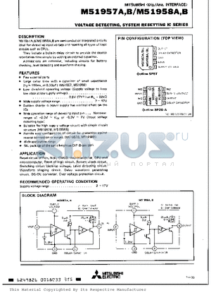 M51957A datasheet - VOLTAGE DETECTING, SYSTEM RESETTING IC SERIES