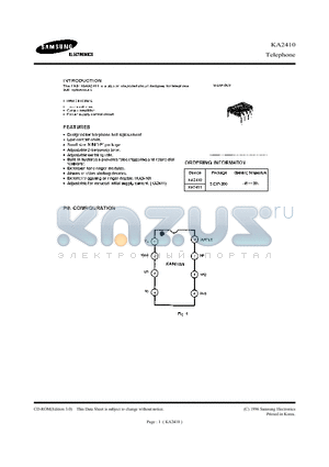 KA2410 datasheet - THE KA2410/KA2411 IS A BIPOLAR INTEGRATED CIRCUIT DESIGNED FOR TELEPHONE BELL REPLACEMENT