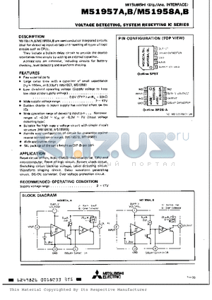 M51958A datasheet - VOLTAGE DETECTING, SYSTEM RESETTING IC SERIES