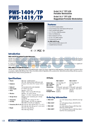 PWS-1419T datasheet - 9-slot 14.1 TFT LCDPortable Workstation