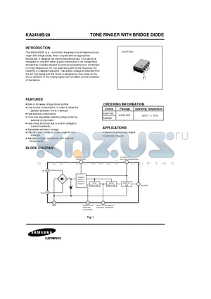 KA2418B datasheet - TONE RINGER WITH BRIDGE DIODE