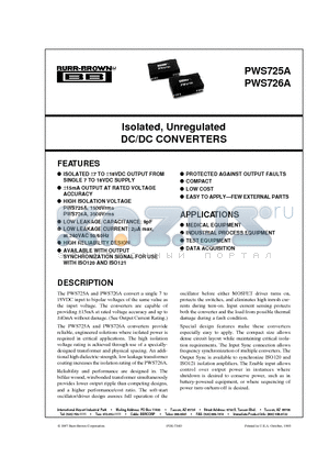 PWS725A datasheet - Isolated, Unregulated DC/DC CONVERTERS