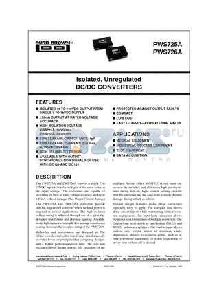 PWS726A datasheet - Isolated, Unregulated DC/DC CONVERTERS