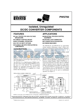 PWS750 datasheet - Isolated, Unregulated DC/DC CONVERTER COMPONENTS