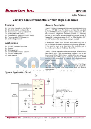 HV7100 datasheet - 24V/48V Fan Driver/Controller With High-Side Drive