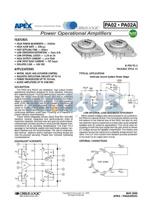 PA02A datasheet - Power Operational Amplifiers