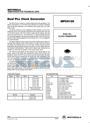 MPC9100 datasheet - DUAL PLL CLOCK GENERATOR