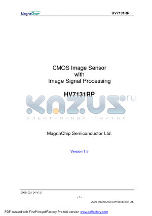 HV7131RP datasheet - CMOS Image Sensor with Image Signal Processing