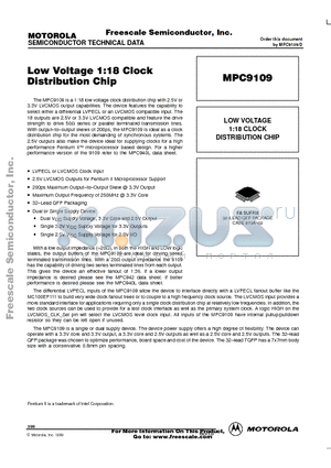 MPC9109 datasheet - LOW VOLTAGE 1:18 CLOCK DISTRIBUTION CHIP
