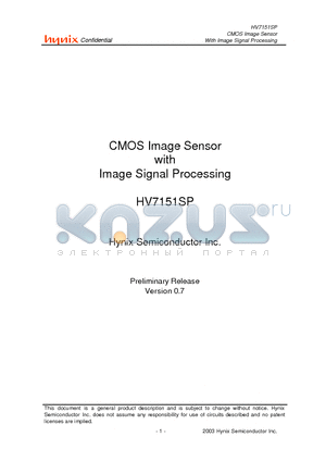 HV7151SP datasheet - CMOS Image Sensor with Image Signal Processing