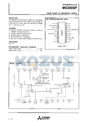 M52005P datasheet - COMB FILTER Y/C PROCESSOR,CORING