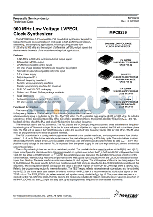 MPC9239 datasheet - 900 MHz Low Voltage LVPECL Clock Synthesizer