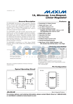 MAX8869_11 datasheet - 1A, Microcap, Low-Dropout, Linear Regulator Foldback Output Current Limit