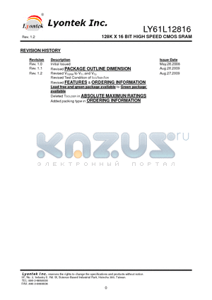 LY61L12816MV datasheet - 128K X 16 BIT HIGH SPEED CMOS SRAM