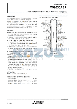 M52030ASP datasheet - NTSC SYSTEM SINGLE-CHIP COLOR TV SIGNAL PROCESSOR