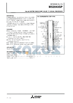 M52043 datasheet - PAL-M SYSTEM SINGLE-CHIP COLOR TV SIGNAL PROCESSOR