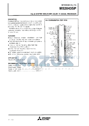 M52043SP datasheet - PAL-M SYSTEM SINGLE-CHIP COLOR TV SIGNAL PROCESSOR