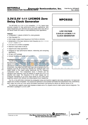 MPC9352 datasheet - 3.3V / 2.5V 1:11 LVCMOS ZERO DELAY CLOCK GENERATOR